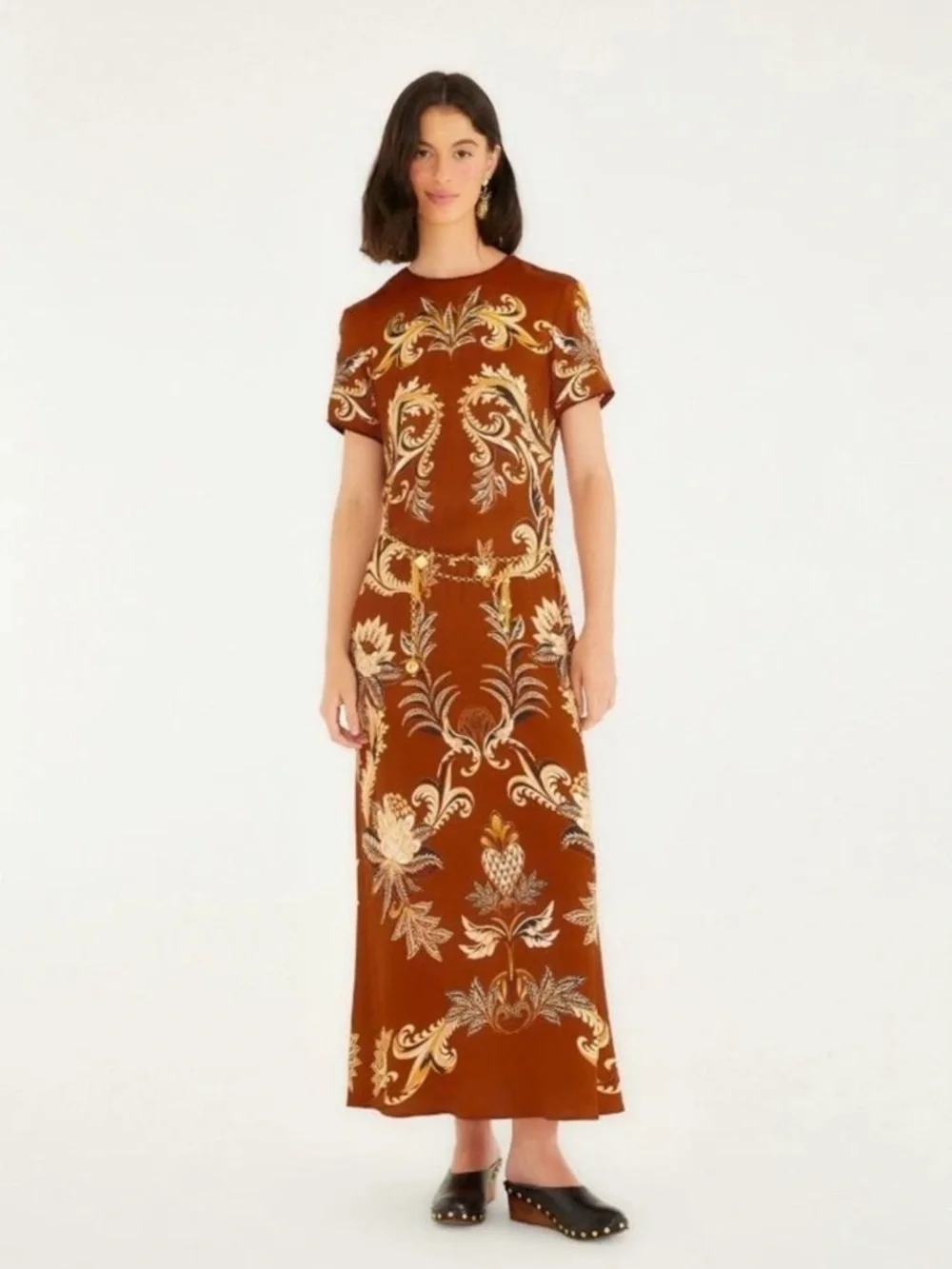FARM Rio Rust Red Paisley Maxi Dress with Cream & Black Accents - Picture 7 of 9